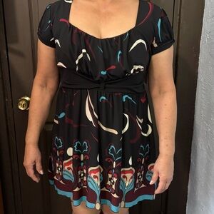 Cocomo Black and Blue Puff Sleeve Mini Sundress